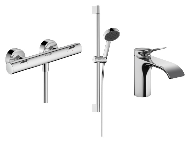 Hansgrohe Pachet 3in1 hansgrohe vivenis, aparent, termostat, baterie lavoar, set dus, crom, 13324000-19st