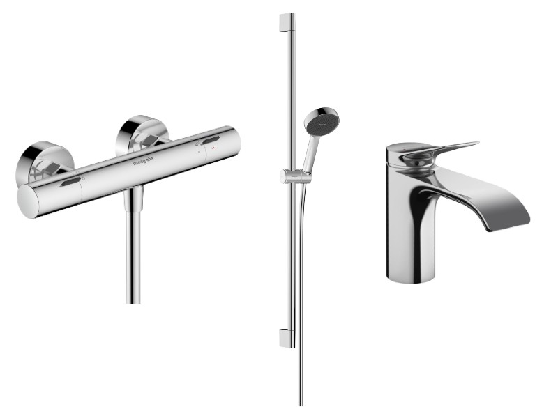 Hansgrohe Pachet 3in1 hansgrohe vivenis, aparent, termostat, baterie lavoar, set dus, crom, 13324000-20st