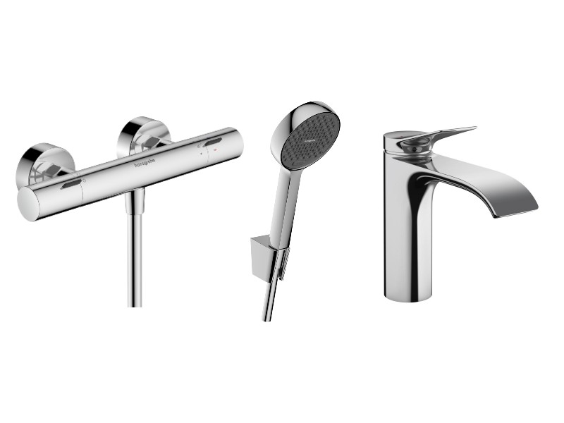 Hansgrohe Pachet 3in1 hansgrohe vivenis, aparent, termostat, baterie lavoar, set dus, crom, 13324000-21st