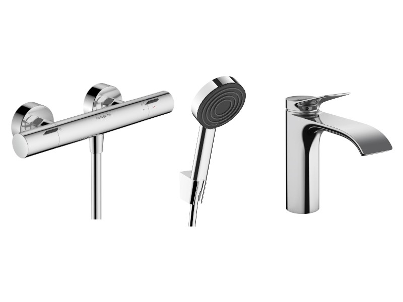 Hansgrohe Pachet 3in1 hansgrohe vivenis, aparent, termostat, baterie lavoar, set dus, crom, 13324000-22st