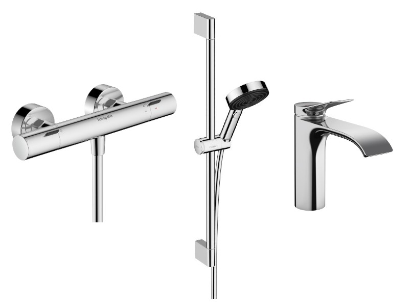 Hansgrohe Pachet 3in1 hansgrohe vivenis, aparent, termostat, baterie lavoar, set dus, crom, 13324000-23st