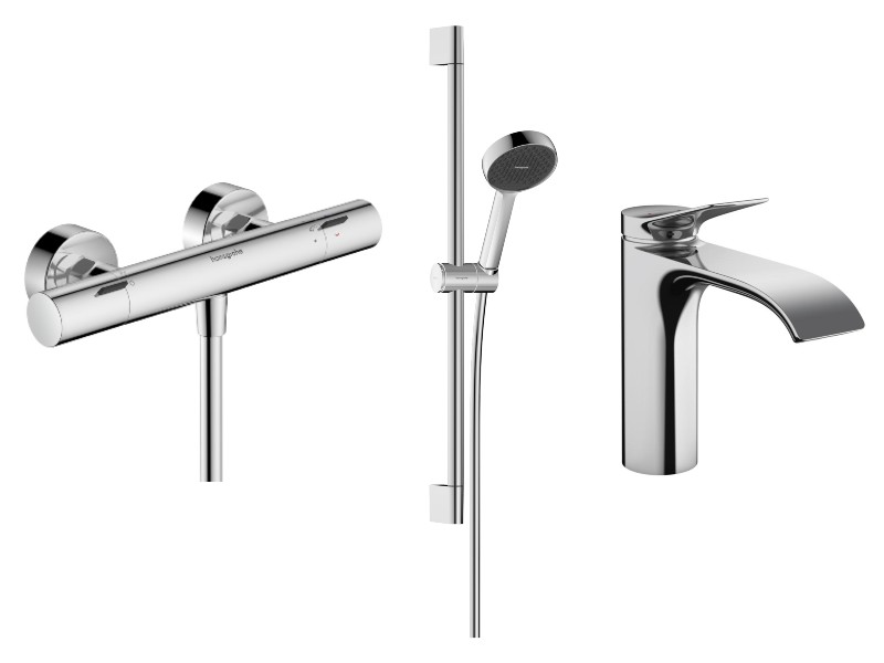 Hansgrohe Pachet 3in1 hansgrohe vivenis, aparent, termostat, baterie lavoar, set dus, crom, 13324000-24st