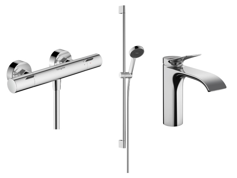 Hansgrohe Pachet 3in1 hansgrohe vivenis, aparent, termostat, baterie lavoar, set dus, crom, 13324000-25st