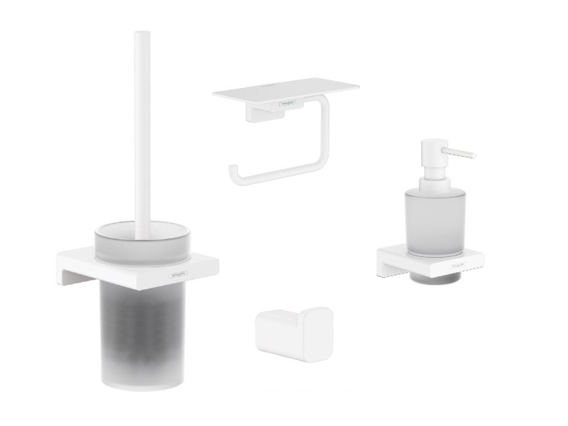 Hansgrohe Pachet 4in1 accesorii baie hansgrohe addstoris, pe perete, perie, suport, dozator, mat, alb, 41752700-11st