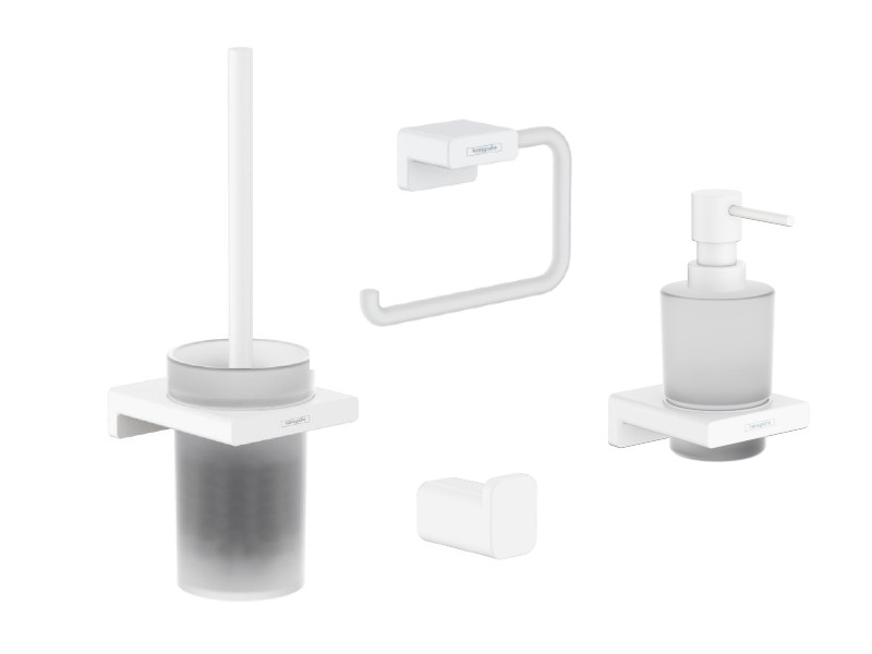 Hansgrohe Pachet 4in1 accesorii baie hansgrohe addstoris, pe perete, perie, suport, dozator, mat, alb, 41752700-12st