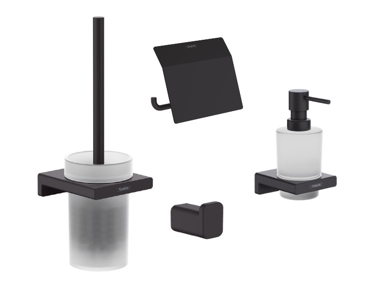 Hansgrohe Pachet 4in1 accesorii baie hansgrohe addstoris, pe perete, perie, suport, dozator, mat, negru, 41752670-10st