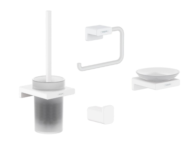 Hansgrohe Pachet 4in1 accesorii baie hansgrohe addstoris, pe perete, perie, suport, savoniera, mat, alb, 41752700-15st