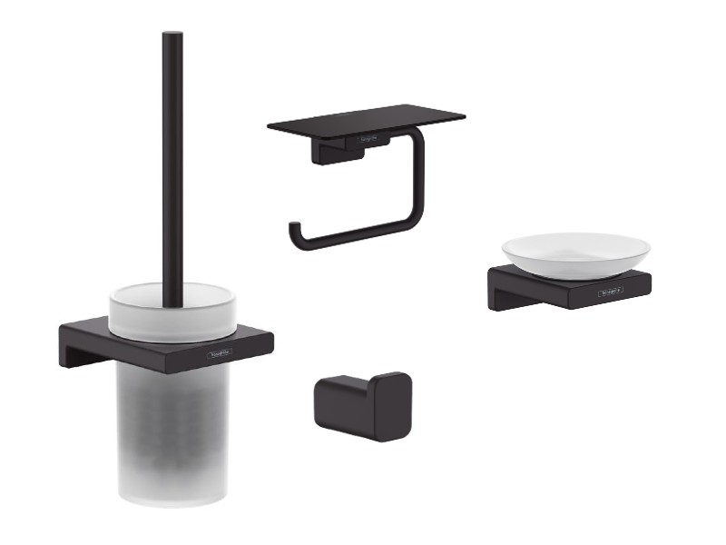 Hansgrohe Pachet 4in1 accesorii baie hansgrohe addstoris, pe perete, perie, suport, savoniera, mat, negru, 41752670-14st