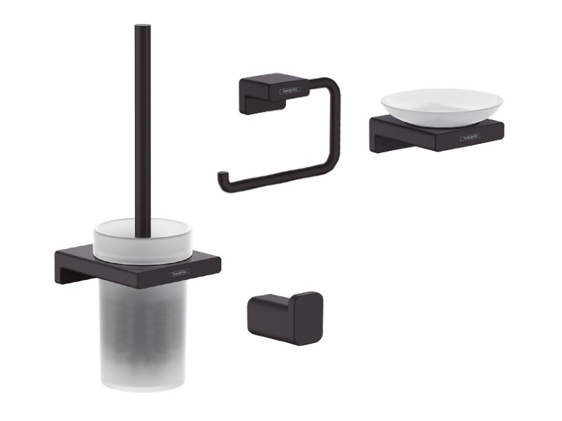 Hansgrohe Pachet 4in1 accesorii baie hansgrohe addstoris, pe perete, perie, suport, savoniera, mat, negru, 41752670-15st