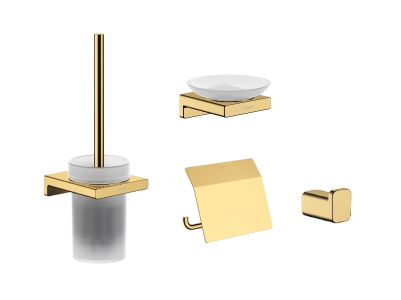 Hansgrohe Pachet 4in1 accesorii baie hansgrohe addstoris, pe perete, perie, suport, savoniera, lucios, auriu, 41752990-13st
