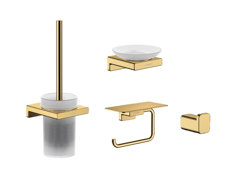Hansgrohe Pachet 4in1 accesorii baie hansgrohe addstoris, pe perete, perie, suport, savoniera, lucios, auriu, 41752990-14st