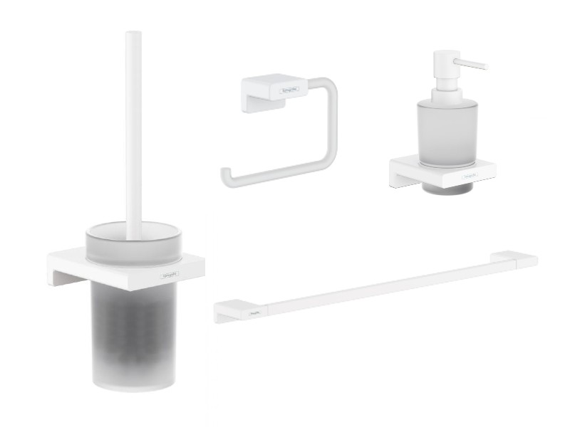 Hansgrohe Pachet 4in1 accesorii baie hansgrohe addstoris, pe perete, perie, suport, dozator, mat, alb, 41752700-18st