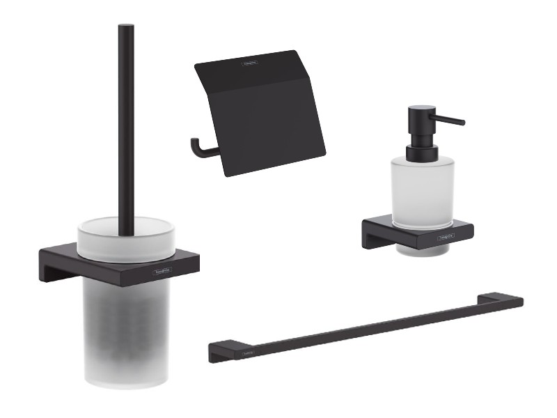 Hansgrohe Pachet 4in1 accesorii baie hansgrohe addstoris, pe perete, perie, suport, dozator, mat, negru, 41752670-16st