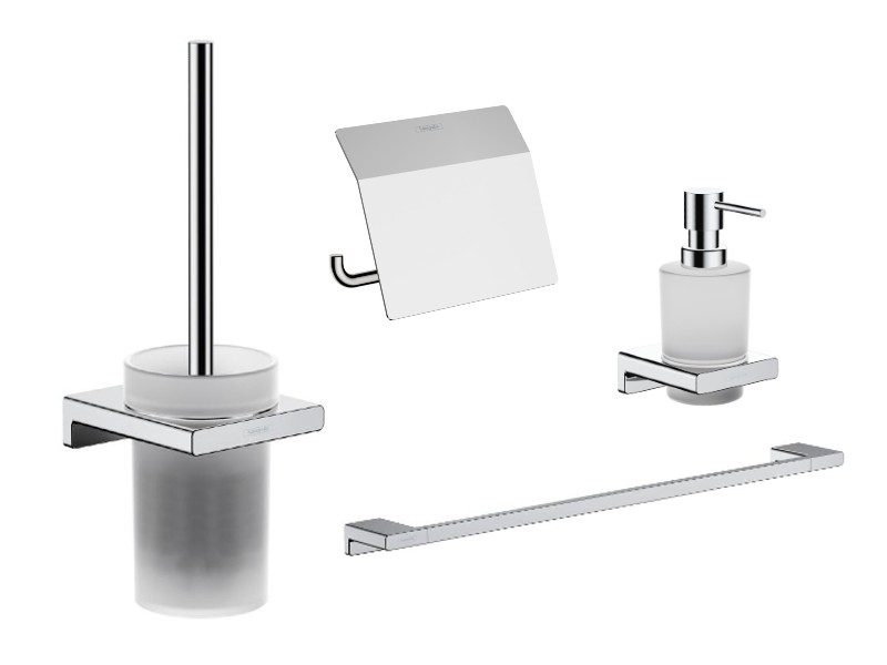 Hansgrohe Pachet 4in1 accesorii baie hansgrohe addstoris, pe perete, perie, suport, dozator, crom ,41752000-16st