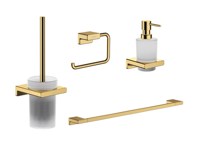 Hansgrohe Pachet 4in1 accesorii baie hansgrohe addstoris, pe perete, perie, suport, dozator, lucios, auriu, 41752990-18st