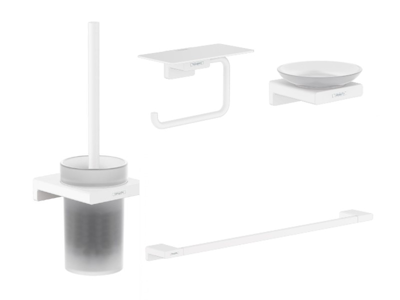 Hansgrohe Pachet 4in1 accesorii baie hansgrohe addstoris, pe perete, perie, suport, savoniera, mat, alb, 41752700-20st