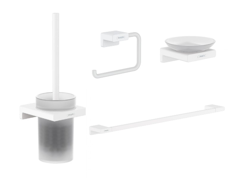 Hansgrohe Pachet 4in1 accesorii baie hansgrohe addstoris, pe perete, perie, suport, savoniera, mat, alb, 41752700-21st