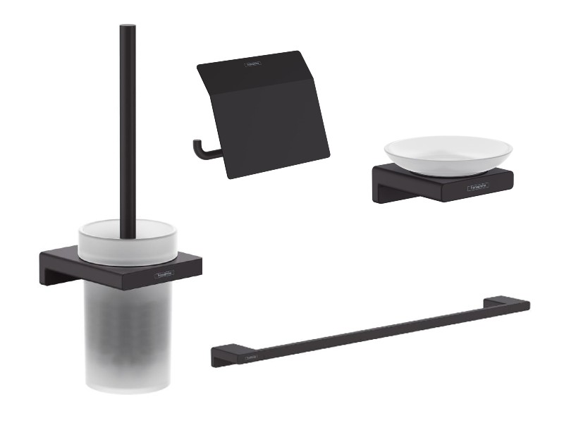 Hansgrohe Pachet 4in1 accesorii baie hansgrohe addstoris, pe perete, perie, suport, savoniera, mat, negru, 41752670-19st