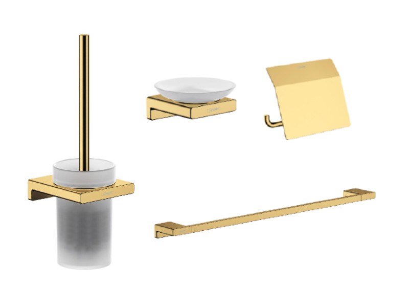 Hansgrohe Pachet 4in1 accesorii baie hansgrohe addstoris, pe perete, perie, suport, savoniera, lucios, auriu, 41752990-19st