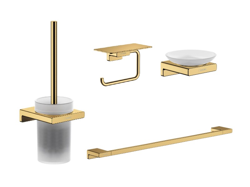 Hansgrohe Pachet 4in1 accesorii baie hansgrohe addstoris, pe perete, perie, suport, savoniera, lucios, auriu, 41752990-20st