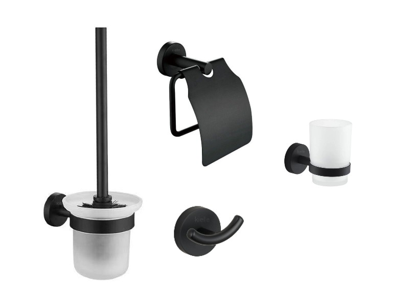 Kielle  Pachet 4in1 accesorii baie kielle oudee, suport, perie, pahar, mat, negru, 40502004-9st