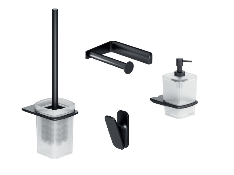 Kielle  Pachet 4in1 accesorii baie kielle vega, suport, perie, dozator, mat, negru, 40518004-3st