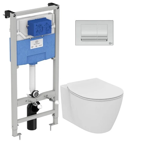 Ideal Standard Pachet 4in1 ideal standard connect e212701, suspendat, evacuare orizontala, cadru, capac, placuta, softclose, alb