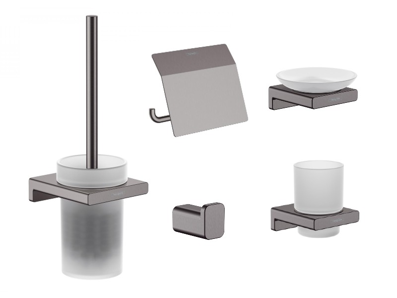 Hansgrohe Pachet 5in1 accesorii baie hansgrohe addstoris, pe perete, perie, suport, savoniera, mat, antracit, 41752340-25st