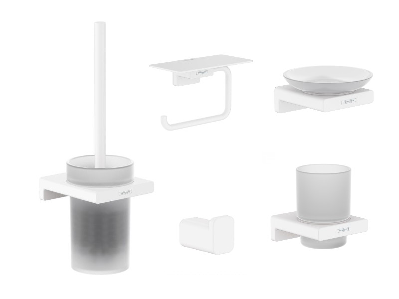Hansgrohe Pachet 5in1 accesorii baie hansgrohe addstoris, pe perete, perie, suport, savoniera, mat, alb, 41752700-26st