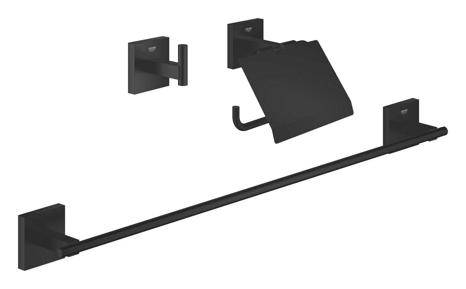 Grohe Pachet accesorii baie 3n1 grohe start cube, pe perete, metal, mat, negru, 411242430