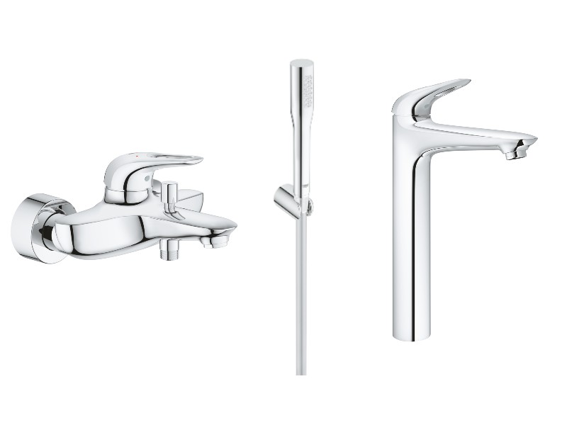Grohe Pachet cada 3in1 grohe eurostyle 33591003, 1/2'', diverter, baterie lavoar, 3/8'', marimea xl, set de dus, 1.75 m, crom