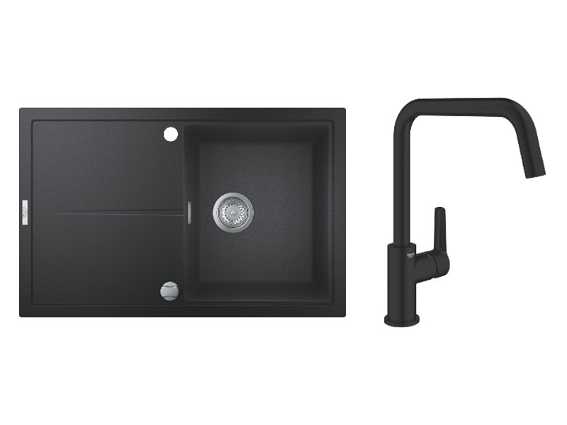 Grohe Pachet chiuveta bucatarie grohe k400, pe blat, 780 x 500 mm, baterie inalta, tip u, mat, negru, 31639ap0-1st