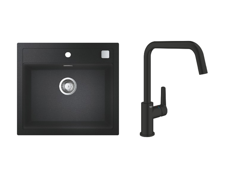 Grohe Pachet chiuveta bucatarie grohe k700, pe blat, 560 x 510 mm, baterie inalta, tip u, mat, negru, 31651ap0-1st