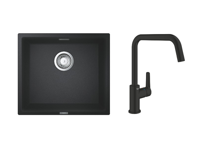 Grohe Pachet chiuveta bucatarie grohe k700u, sub blat, 457 x 406 mm, baterie inalta, tip u, mat, negru, 31653ap0-1st