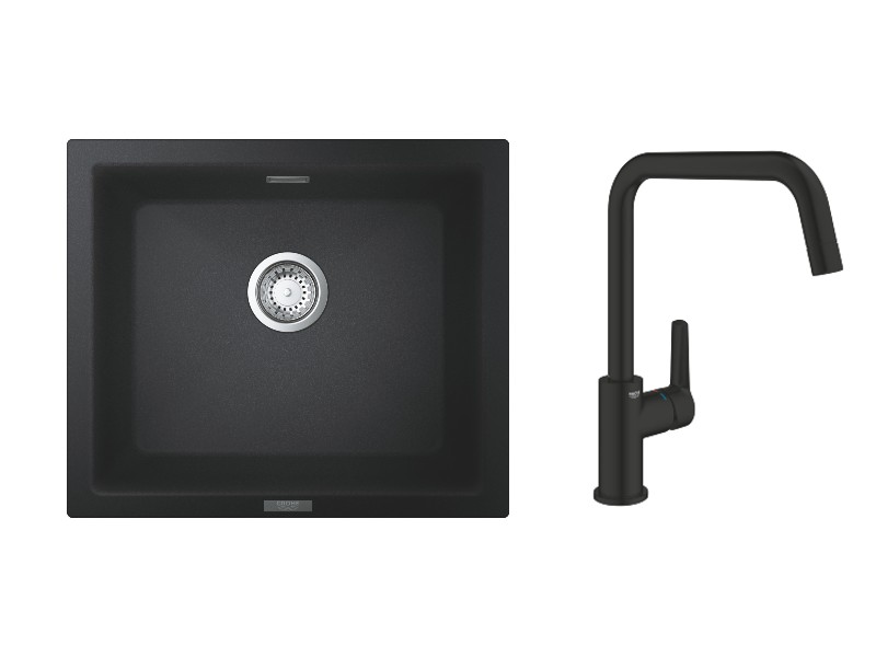 Grohe Pachet chiuveta bucatarie grohe k700u, sub blat, 533 x 457 mm, baterie inalta, tip u, mat, negru, 31654ap0-1st