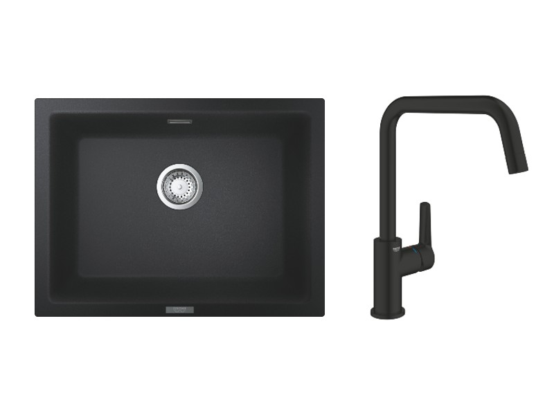 Grohe Pachet chiuveta bucatarie grohe k700u, sub blat, 610 x 460 mm, baterie inalta, tip u, mat, negru, 31655ap0-1st