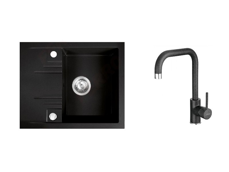 Ferro Pachet chiuveta ferro drgm48/58ba, granit, 580 x 480 mm, montare pe blat + baterie ferro bfr42b, pipa inalta, tip u, negru
