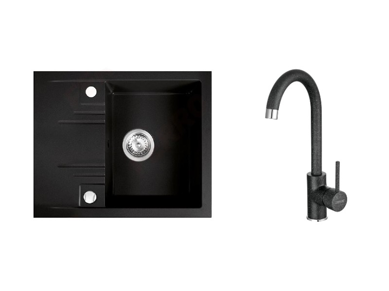 Ferro Pachet chiuveta ferro drgm48/58ba, granit, 580 x 480 mm, montare pe blat + baterie ferro bfr41b, pipa inalta, tip c, negru