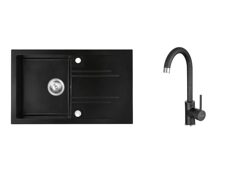 Ferro Pachet chiuveta ferro drgm48/78ba, granit, 780 x 480 mm, montare pe blat + baterie ferro bfr41b, pipa inalta, tip c, negru