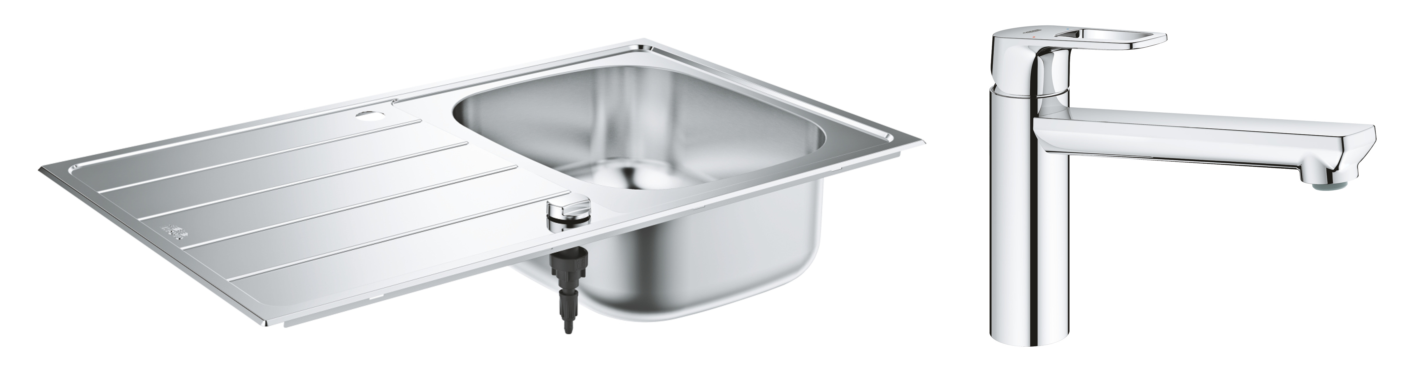 Grohe Pachet chiuveta grohe inox k200 31552sd1, 860 x 500 mm, montare pe blat + baterie bauloop 31706000, pipa medie, tip l, crom