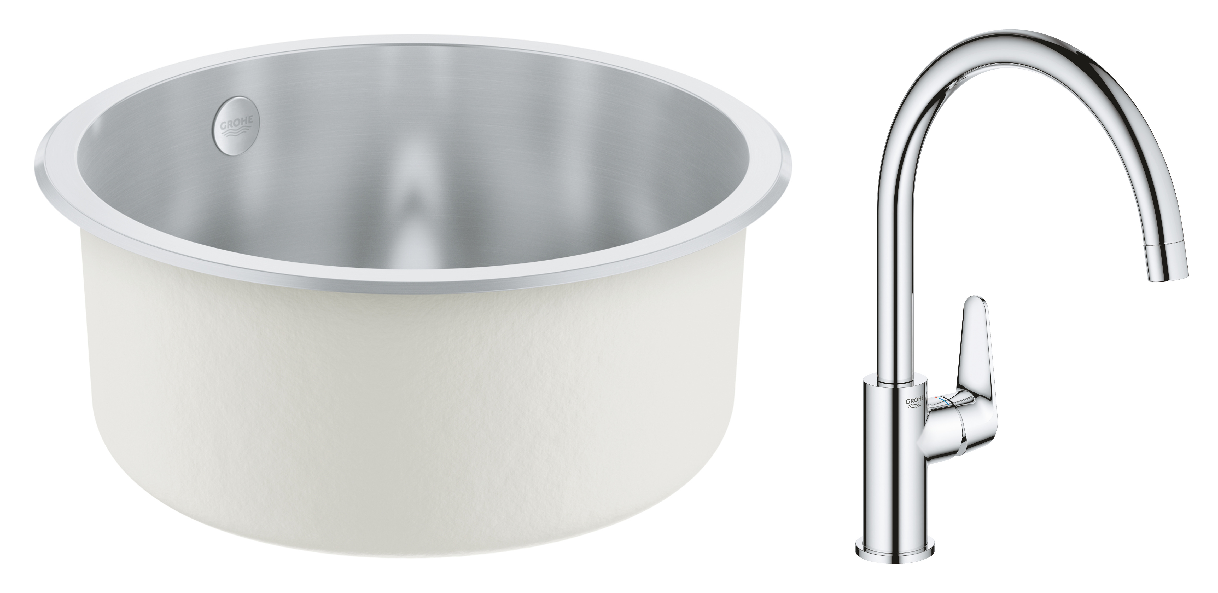 Chiuveta de bucatarie Grohe K200 31720SD0, 440 mm, o cuva, montare pe blat, sistem de scurgere, inox satinat