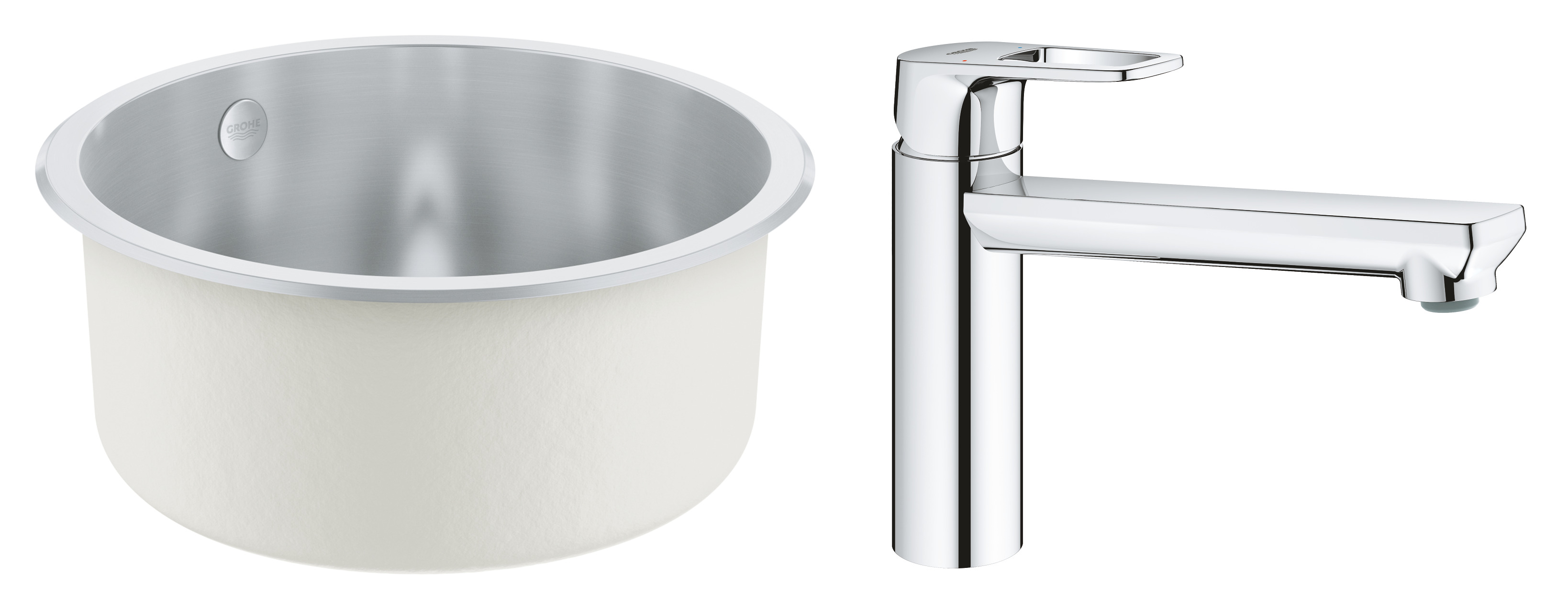 Grohe Pachet chiuveta grohe inox k200 31720sd0, 440 mm, o cuva, montare pe blat + baterie bauloop 31706000, pipa medie, tip l,