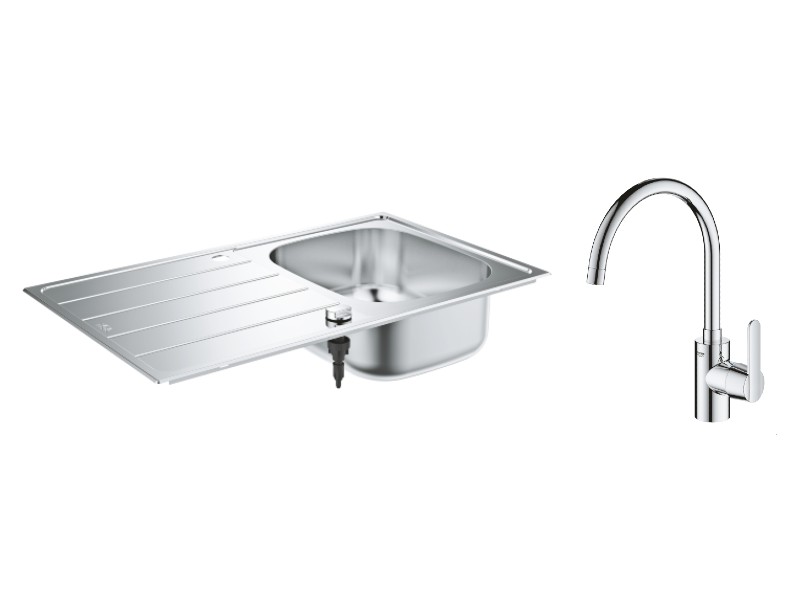 Grohe Pachet chiuveta grohe k200 31552sd1, 860 x 500 mm, 1 cuva, montare pe blat + baterie get 31494001, pipa inalta, tip c, crom