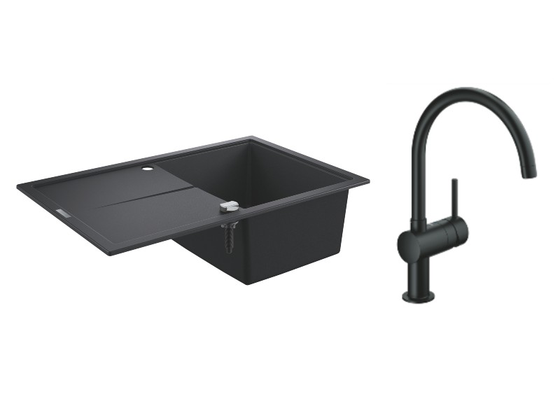 Grohe Pachet chiuveta grohe  k400 31639ap0, quartz,  780 x 500 mm, montare pe blat + baterie minta 32917ks0, 3/8'', tip c, pipa