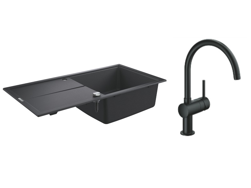 Grohe Pachet chiuveta grohe  k400 31641ap0, quartz, 1000 x 500 mm, pe blat + 32917ks0, 3/8'', tip c, inalta, negru