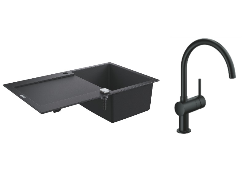 Grohe Pachet chiuveta grohe  k500 31644ap0, quartz, 860 x 500 mm, pe blat + baterie 32917ks0, 3/8'', tip c, inalta, negru