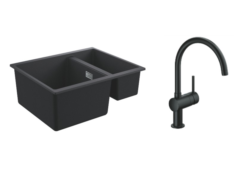 Grohe Pachet chiuveta grohe k500 31648ap0, quartz, 555 x 460 mm, pe/sub blat + baterie 32917ks0, 3/8'', tip c, inalta, negru