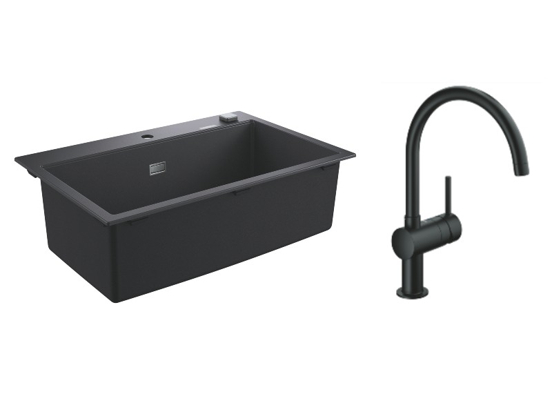 Grohe Pachet chiuveta grohe k700 31652ap0, quartz, 780 x 510 mm, montare pe blat + baterie minta 32917ks0, 3/8'', tip c, pipa