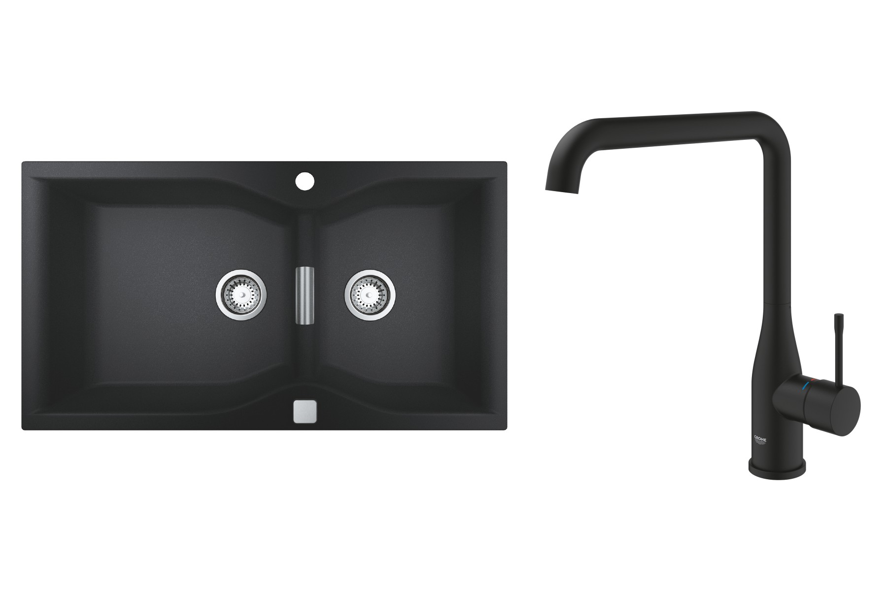 Grohe Pachet chiuveta grohe k700 31658ap0, 900 x 500 mm, quartz, montare pe blat + baterie 30505kf0, tip l, inalta, mat, negru
