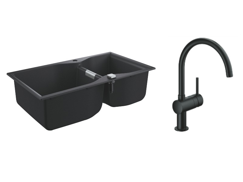Grohe Pachet chiuveta grohe k700 31658ap0, quartz, 900 x 500 mm, pe/sub blat + baterie 32917ks0, 3/8'', tip c, inalta, negru